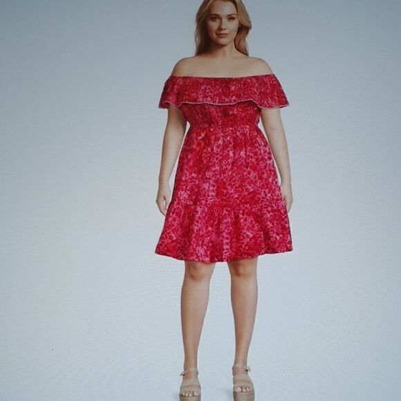 New TS Plus Cheetah Pink Off Shoulder Dress 1X New Without Tags - Picture 4 of 4